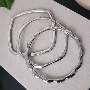 3 Silver Rhodium Plated Bangle Bracelet Set